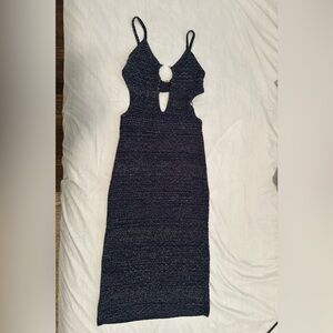 Beautiful Zara long dress backless perfect for a beach blue shiny maxi/ midi